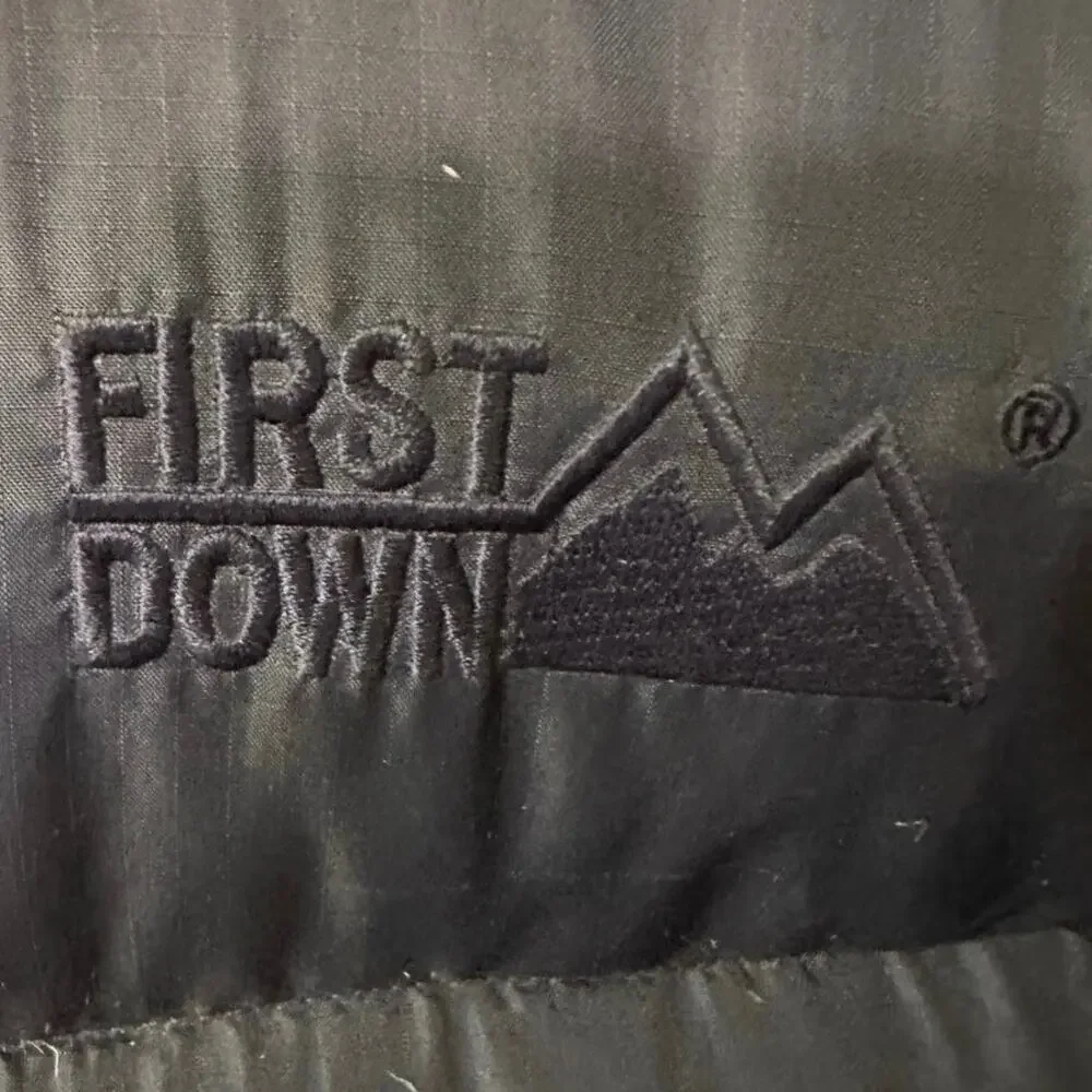 First Down Puffer heavy duty coat Vintage Black&Blue Mens LG Duck Down  3.5lb
